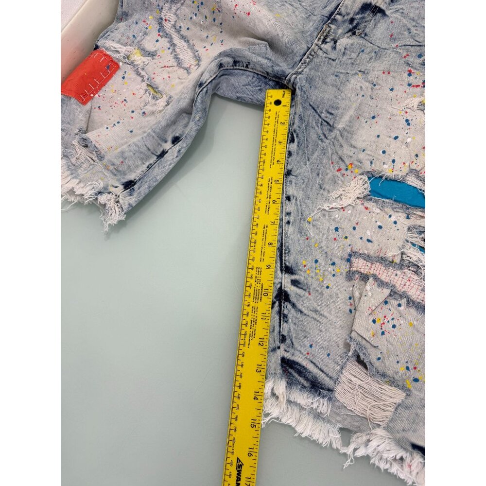 Smoke Rise Jean Shorts Mens 42 Paint Splatter Distressed Stretch Streetwear - Picture 8 of 9